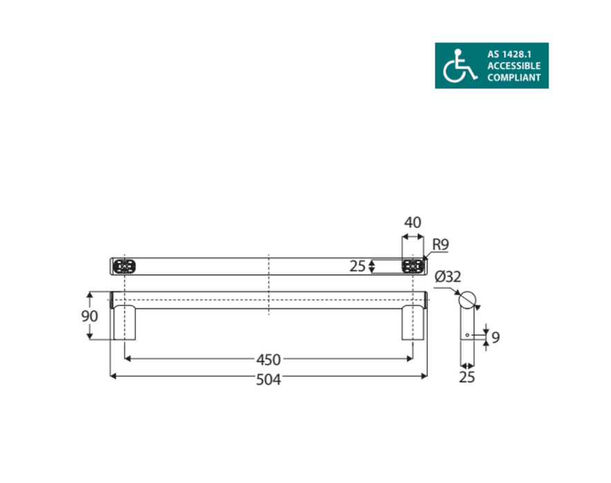 Fienza Accessible Care Hand Rail 450mm - Stainless Steel