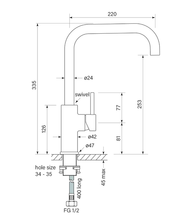 Faucet Strommen Pegasi M Square 220 Sink Mixer - Raw Brushed Brass