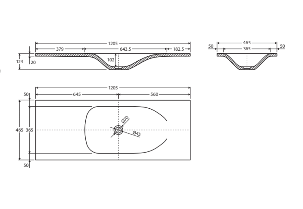 Fienza Satori Full Depth Concrete Basin Top -  1200mm