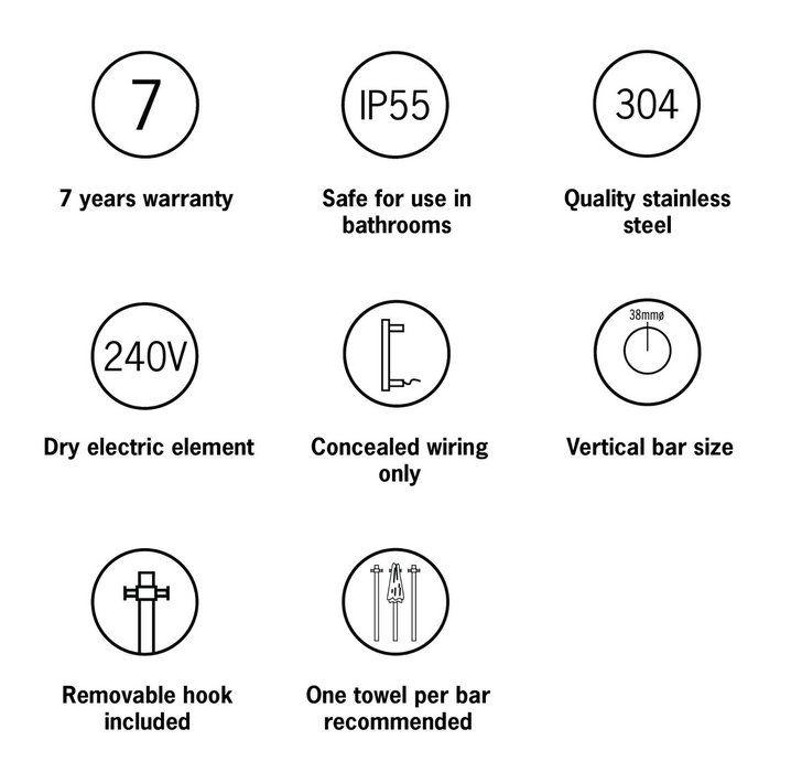 Thermogroup Round Heated Vertical Bar - Brushed Stainless Steel