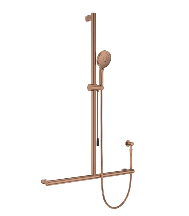 Fienza Care Inverted T Rail Shower with Push/Pull Slider - Brushed Copper