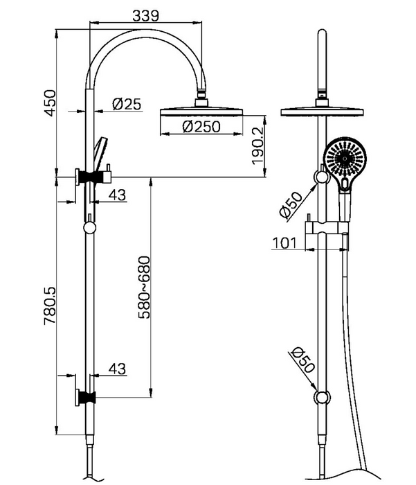 Nero Opal Twin Shower - Brushed Nickel