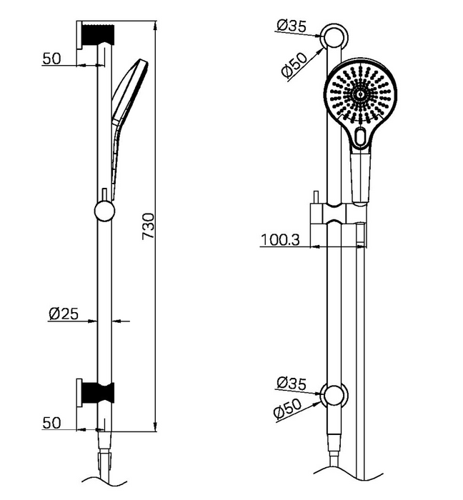 Nero Opal Rail Shower - Graphite