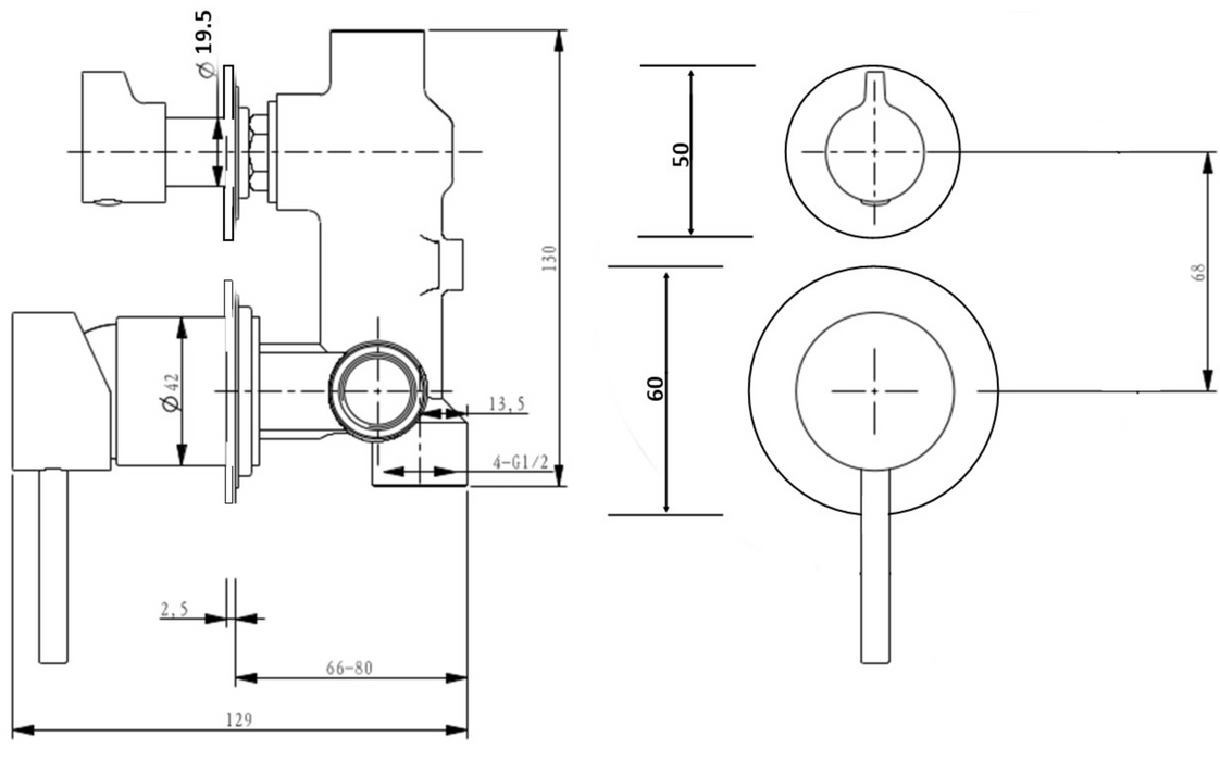 Millennium Cioso Wall Diverter Mixer Seperate Plates - Modern Brass