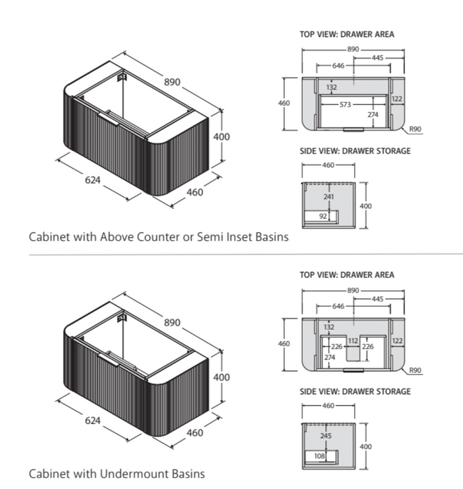 Fienza Margot Double Curve Cabinet - 900mm