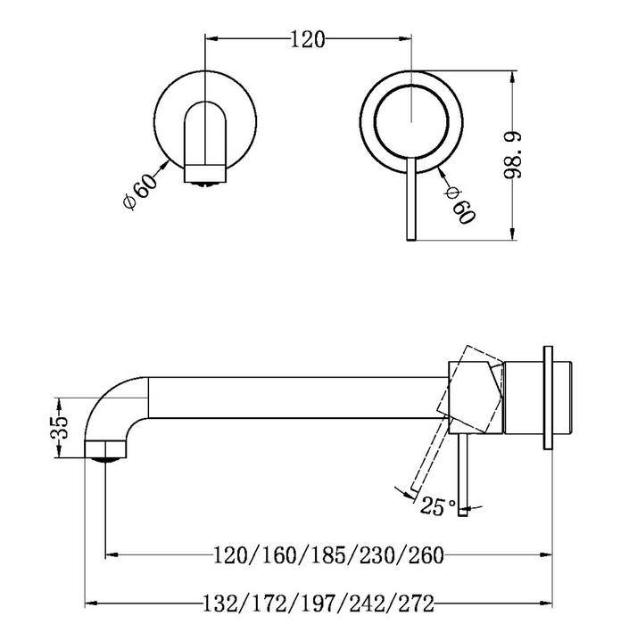 Nero Mecca Wall Basin/Bath Mixer Seperate Plate 185 Outlet - Brushed Bronze