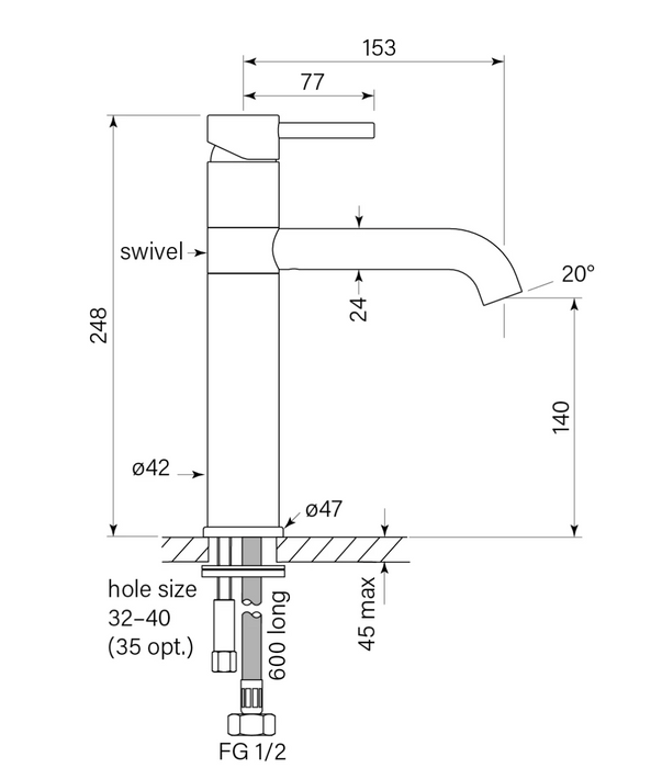 Faucet Strommen Pegasi M Mid Swivel Basin Mixer - Brushed Graphite