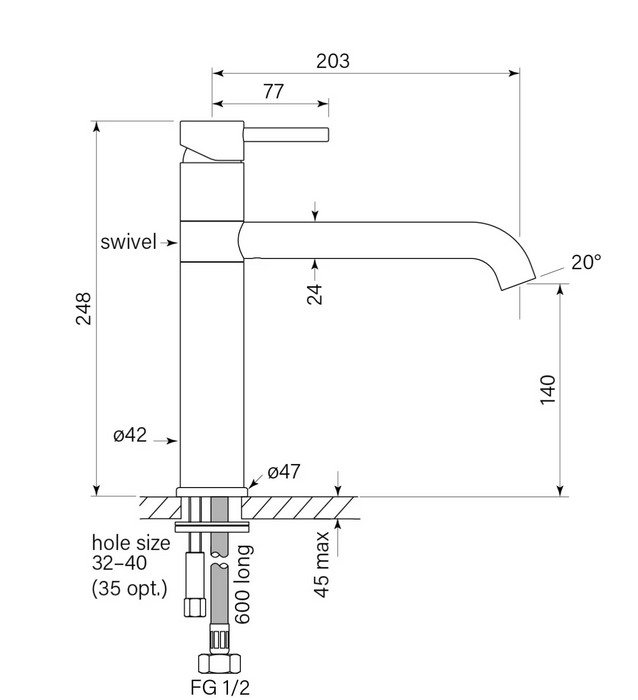 Faucet Strommen Pegasi M Sink Mixer - Brushed Graphite