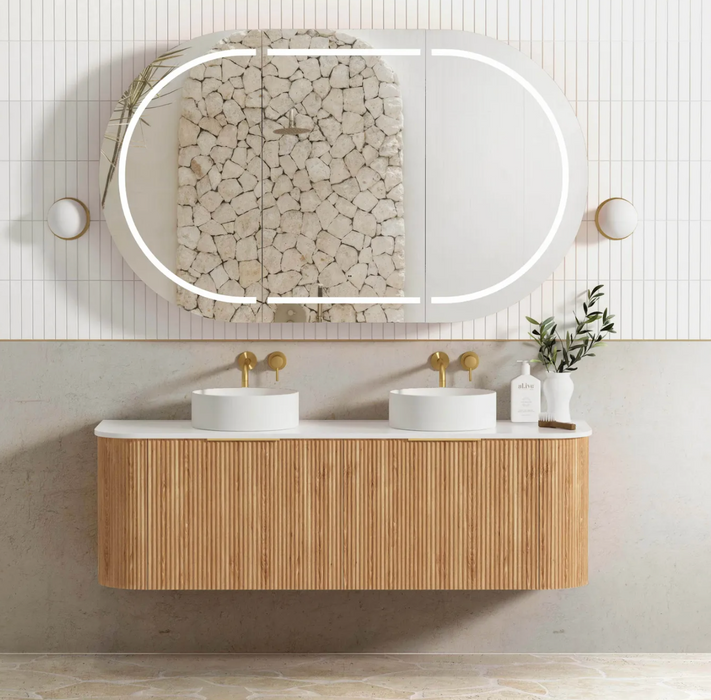 Otti  Bondi Curved Fluted Wall Hung Vanity - Woodland Oak - 1500mm Double