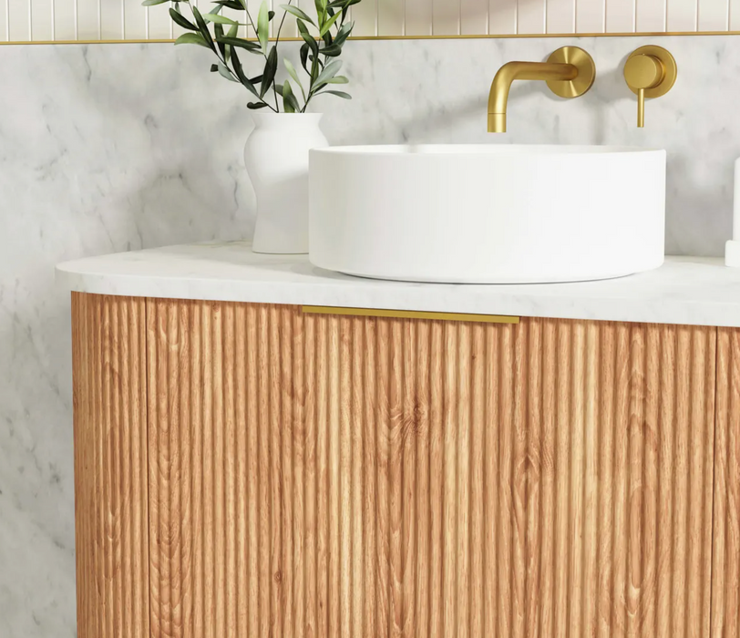 Otti  Bondi Curved Fluted Wall Hung Vanity - Woodland Oak - 1500mm Double