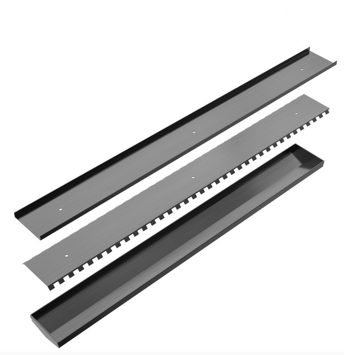 Nero Tile Insert V Channel 900mm Strip Drain - 80mm Outlet - Gun Metal