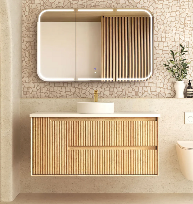 Otti Byron Fluted Single Bowl Wall Hung Vanity - Woodland Oak - 1200mm