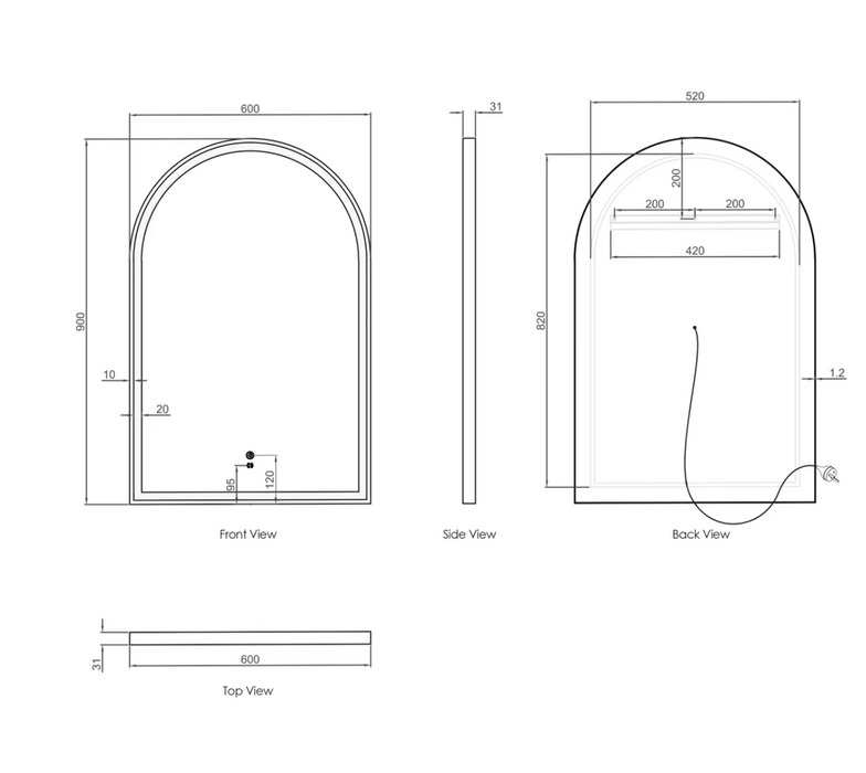 Otti Archie LED Metal Frame Mirror - Matte White - 900mm x 600mm