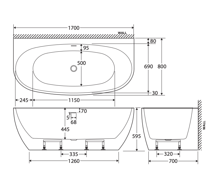 Fienza Keeto Back To Wall Bath - 1700mm