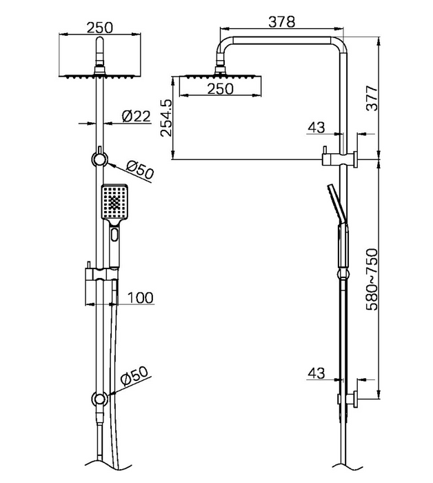 Nero Project Square Twin Shower - Brushed Nickel