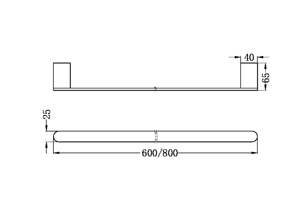 Nero Bianca Single Towel Rail - 800mm - Brushed Nickel