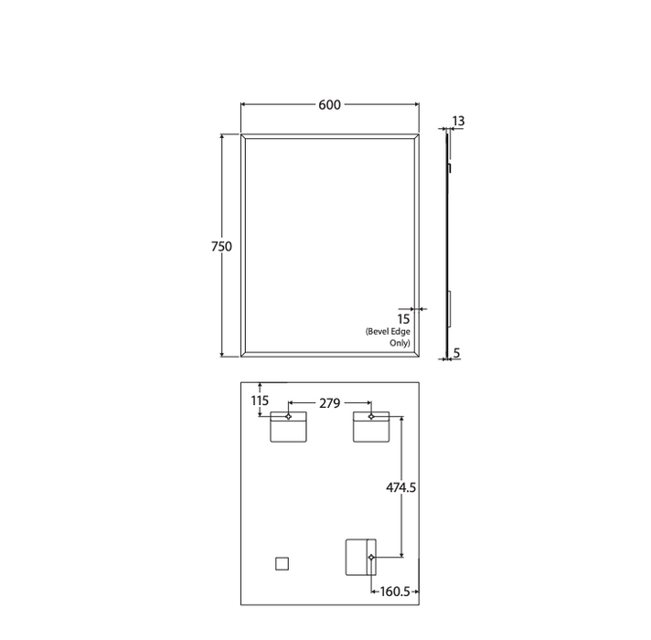 Fienza Pencil Edge Rectangular Mirror 600mm x 750mm