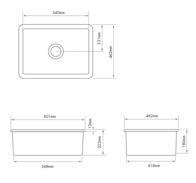 Turner Hastings Cuisine 60 x 46 Inset/Undermount Fine Fireclay Sink - Gloss White