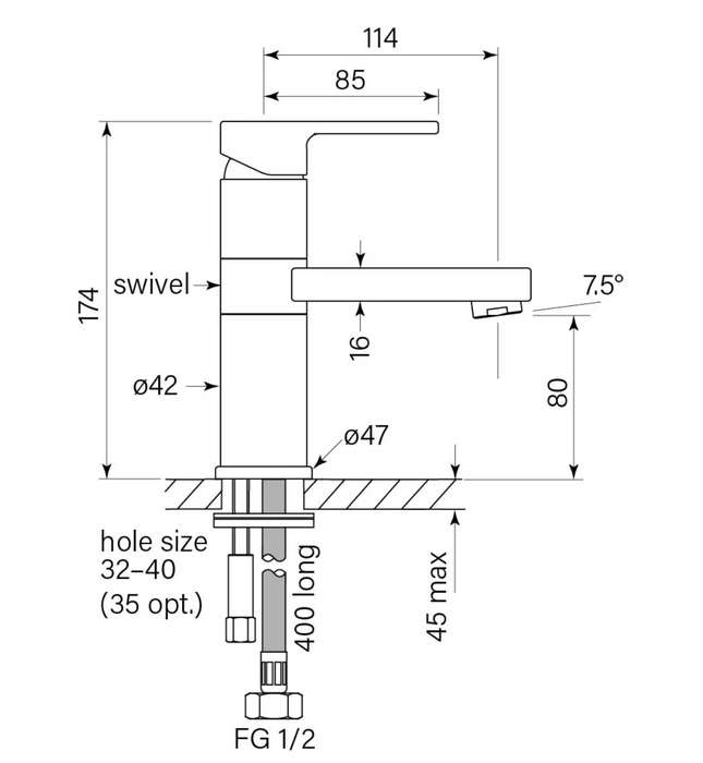 Faucet Strommen Zeos Swivel Basin Mixer - Chrome