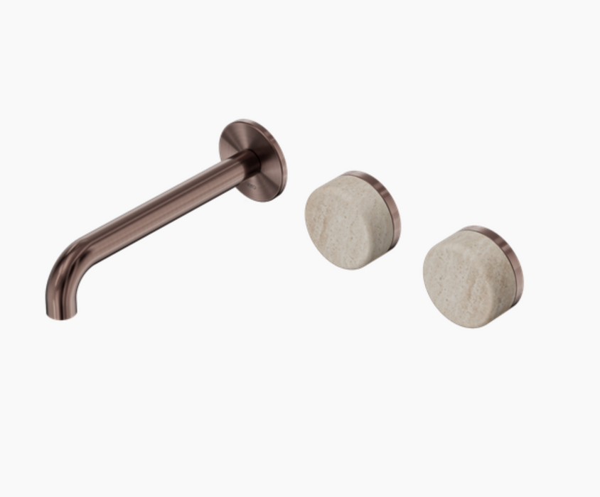 Nero Serenity Offset Wall Basin/Bath 185mm Set - Travertine - Brushed Bronze