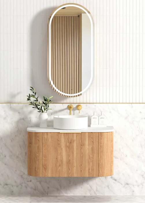 Otti  Bondi Curved Fluted Wall Hung Vanity - Woodland Oak - 900mm