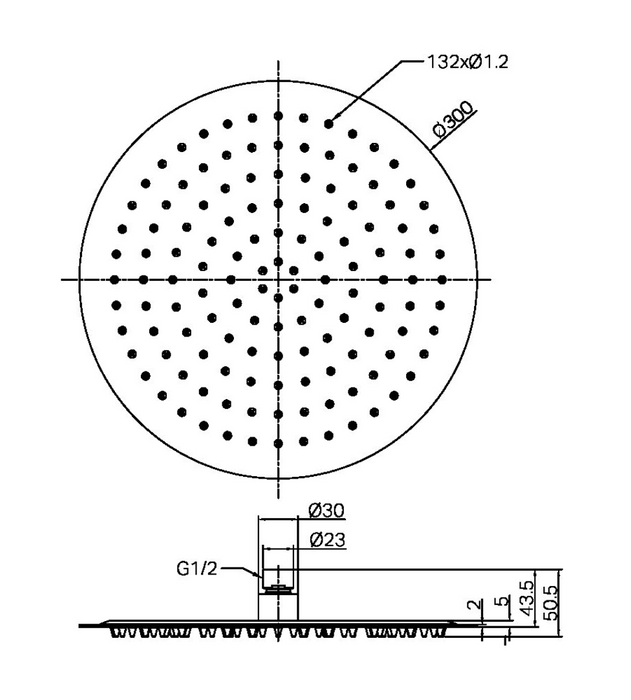 Nero Zen 300mm Round Shower Rose - Brushed Gold