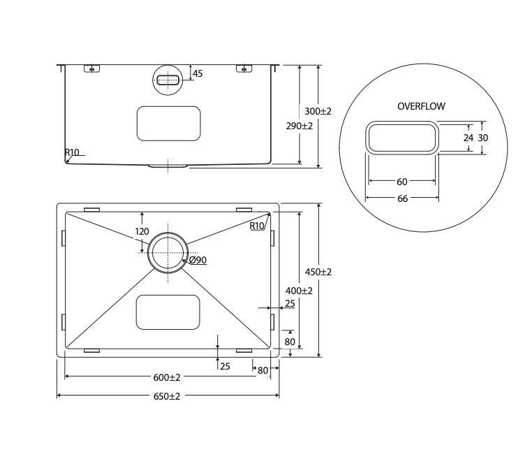 Fienza Hana 70L Laundry Sink With Overflow - Stainless Steel