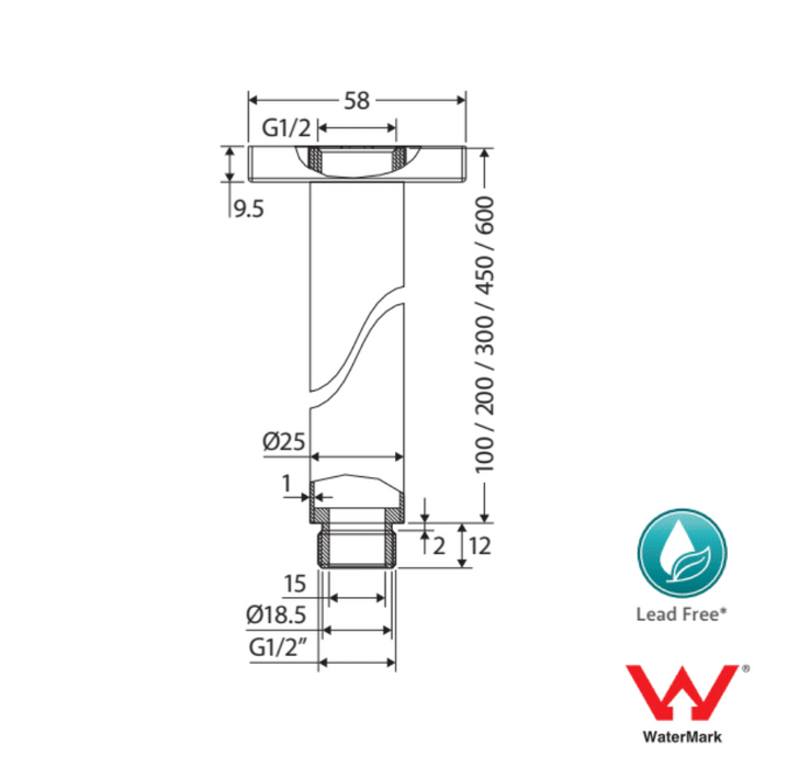 Fienza Round Shower Dropper 100mm - Chrome
