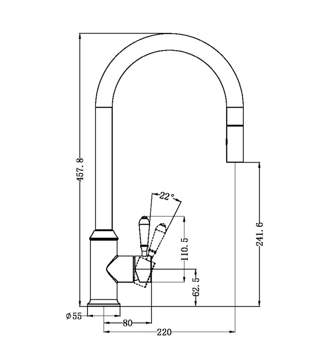 Nero York Pull Out Sink Mixer Metal Lever - Brushed Nickel