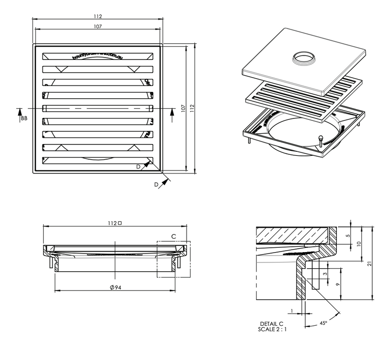 Art Australia Slotted Floor Waste - Polished Brass