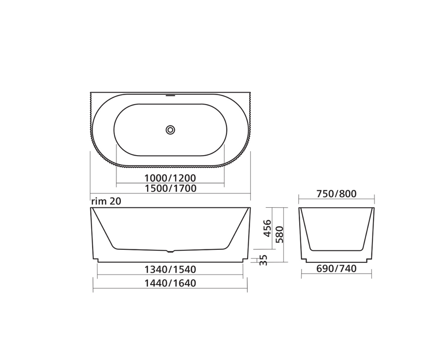 Seima Cleo 115 Fluted Back To Wall Bath Gloss White - 1700mm