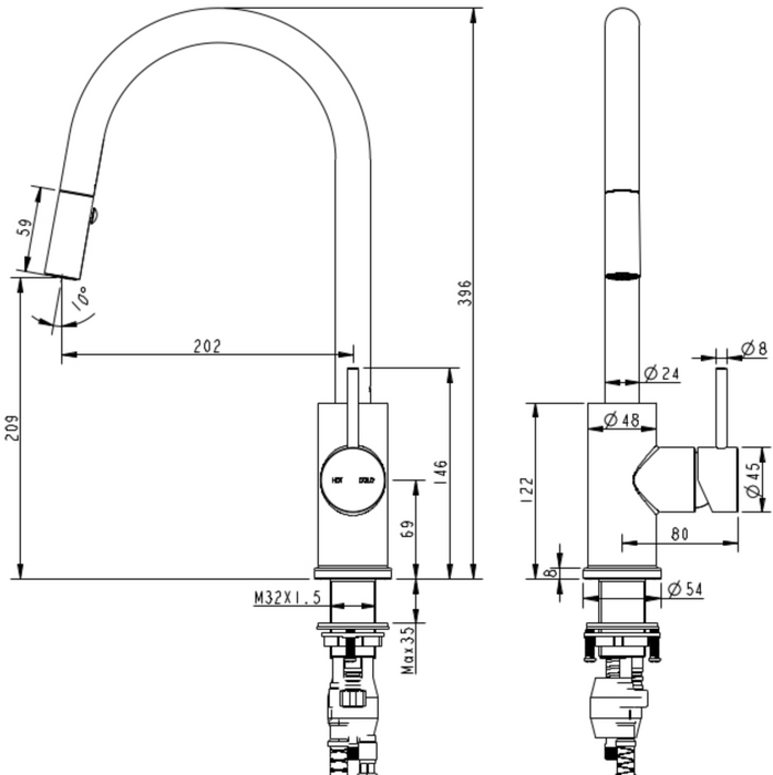 Millennium Cioso Pull Out Sink Mixer - Rosa