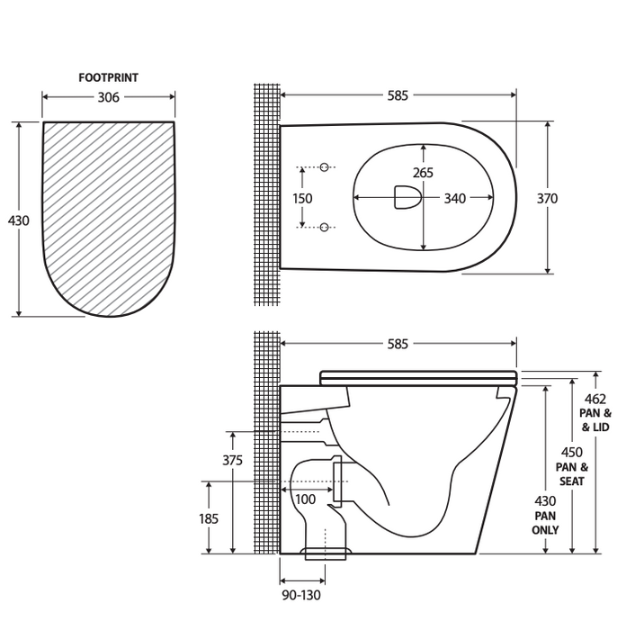 Fienza Aluca Tornado Flush Wall-Faced Pan & Seat  Gloss White - Slim Seat S Trap