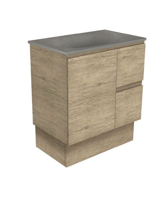 Fienza Satori Edge Scandi Oak Vanity - Floor Mounted RHD - Concrete Top - 750mm