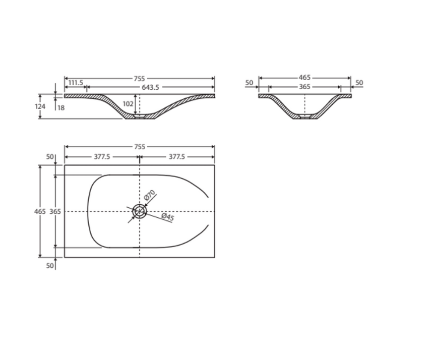 Fienza Satori Edge Scandi Oak Vanity - Floor Mounted RHD - Concrete Top - 750mm
