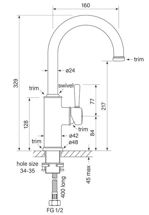 Faucet Strommen Cascade Curve 160 Basin Mixer - Chrome