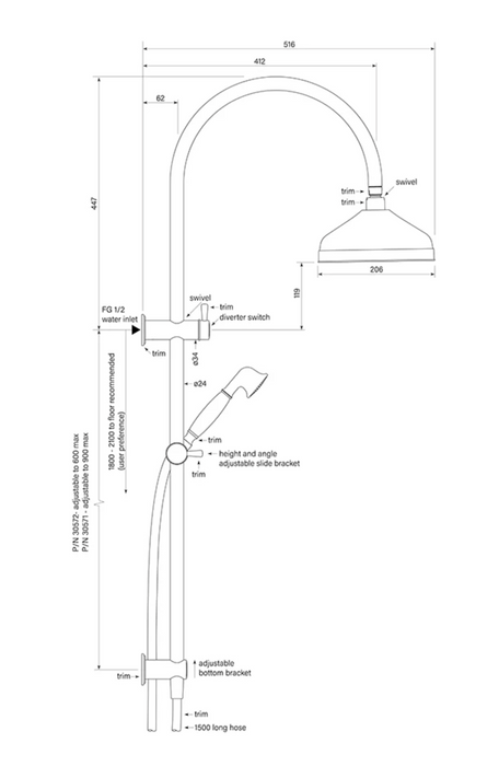 Faucet Strommen Cascade Dual Shower Curved 900 - Chrome