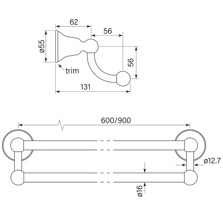 Faucet Strommen Cascade Double Towel Rail  900mm - Chrome