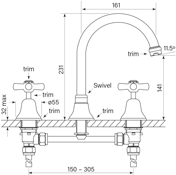 Faucet Strommen Cascade Sink Set Cross - Chrome