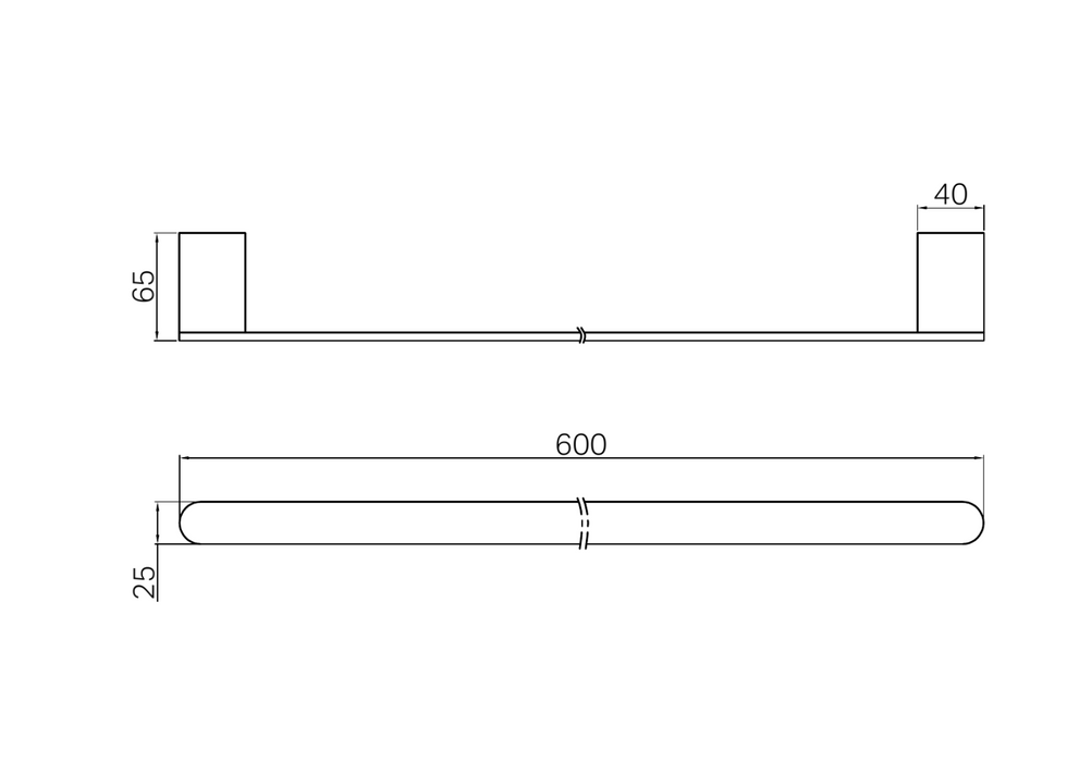 Nero Bianca Single Towel Rail - 600mm Brushed Nickel