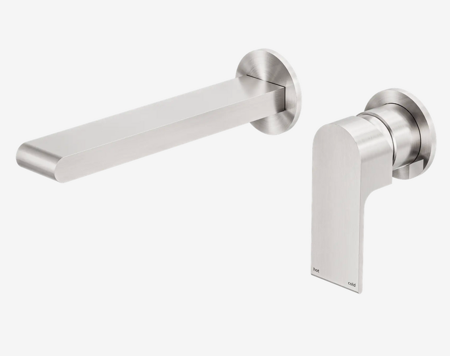Nero Bianca Wall Basin/Bath Mixer With Separate Plates - Brushed Nickel