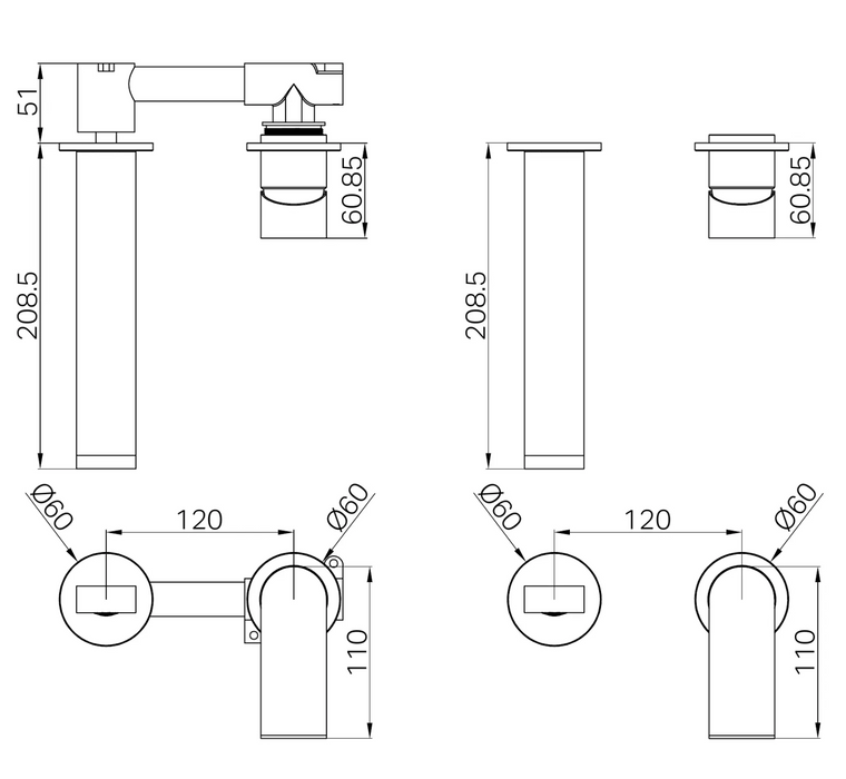 Nero Bianca Wall Basin/Bath Mixer With Separate Plates - Brushed Nickel