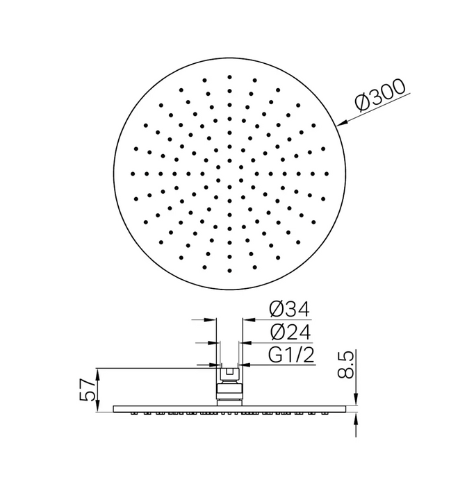 Nero 300mm Round Shower Head - Brushed Nickel