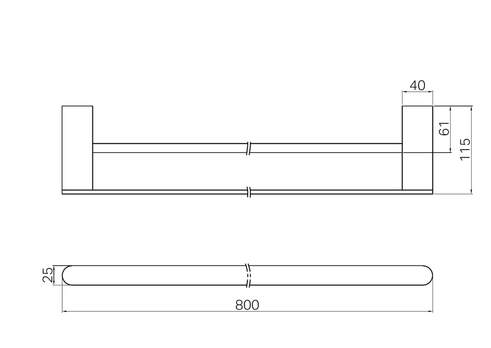 Nero Bianca Double Towel Rail - 800mm - Brushed Nickel