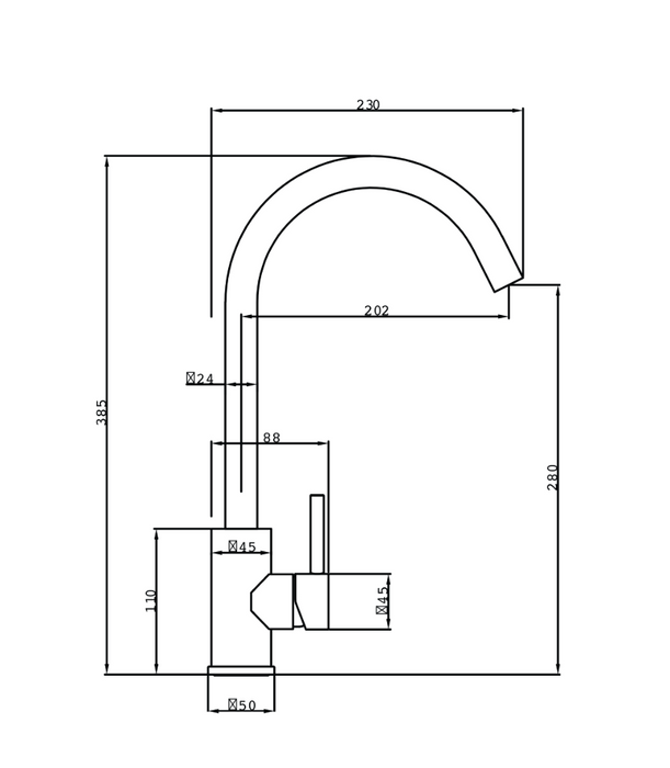 Seima Anson Gooseneck Sink Mixer - Lead Free - Brushed Stainless Steel
