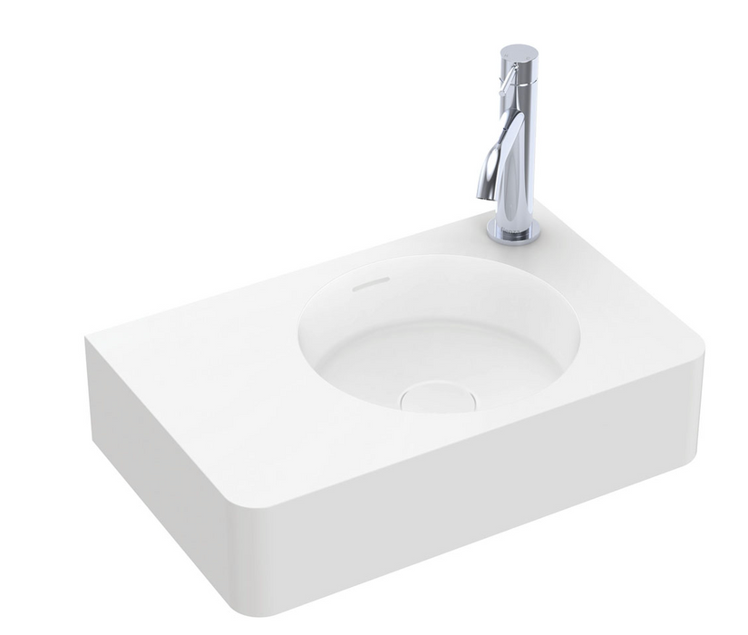Fienza Encanto 470 Solid Surface Wall Basin - Matte White - 1 Tap Hole