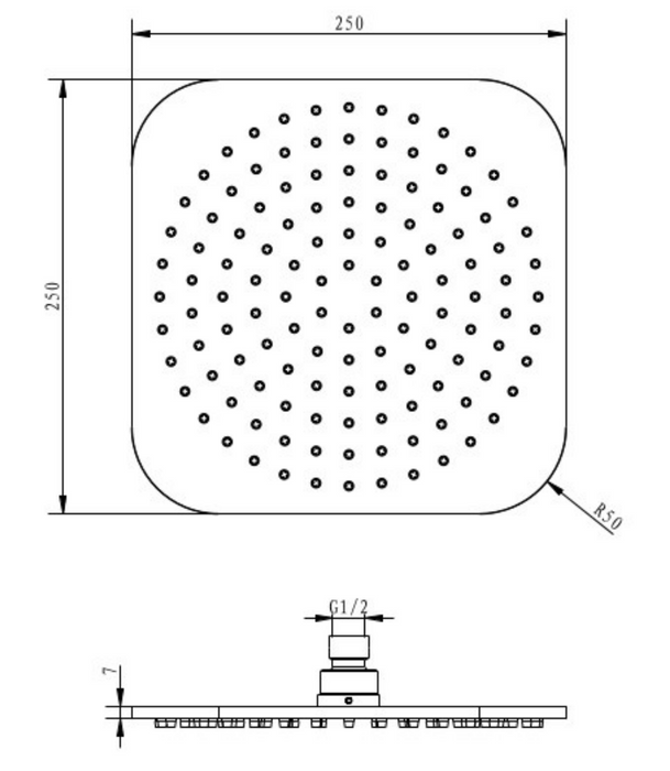 Millennium Jenex Soft Square 250mm Overhead Shower - Rosa