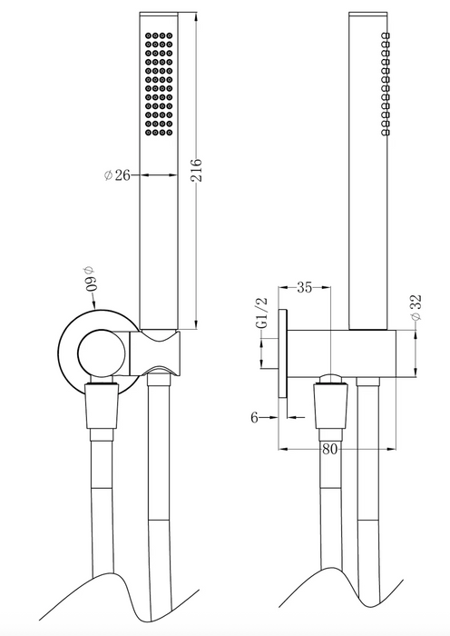 Nero Zen SS316L Shower On Bracket With Outdoor Shower Hose Graphite