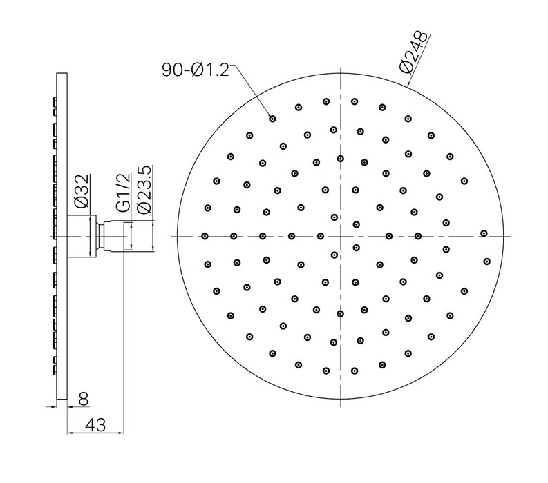 Nero 250mm Round Metal Shower Head II - Gun Metal