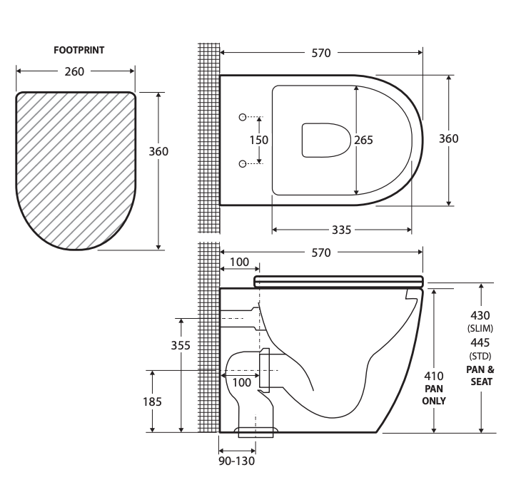 Fienza Koko Tornado Flush WF Toilet Pan S Trap - Gloss White - Slim Seat